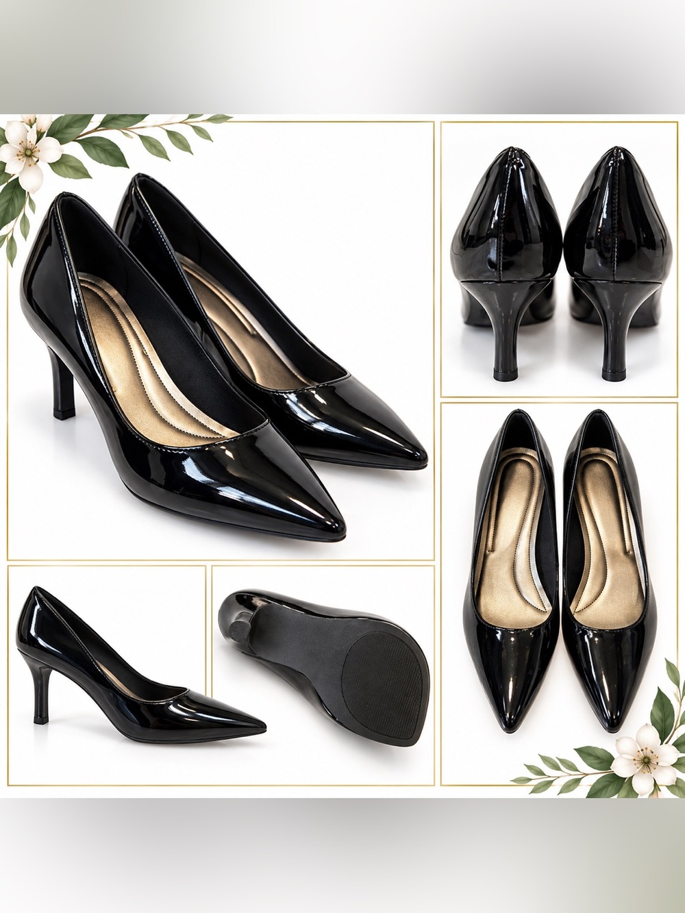 Comfort Plus by Predictions Black Patent Leather Pointed Toe Pumps 11W - NWT